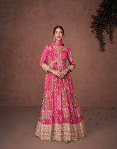 Designer Pink embroidered organza floral inspired anarkali dress | anarkali dress | Bollywood Dress